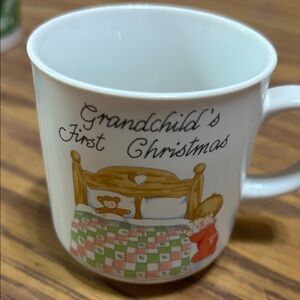 Vintage Russ Berrie Grandchild's First Christmas Mug - White and Brown